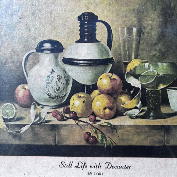 Vintage Framed Wall Art – “Still Life with Decanter” – 1970s European Fruit Bowl - Picture 6 of 13